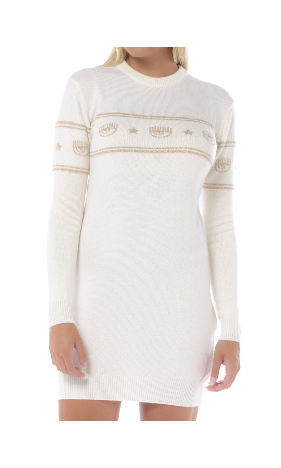 abito corto da donna Chiara Ferragni in maglia con loghi