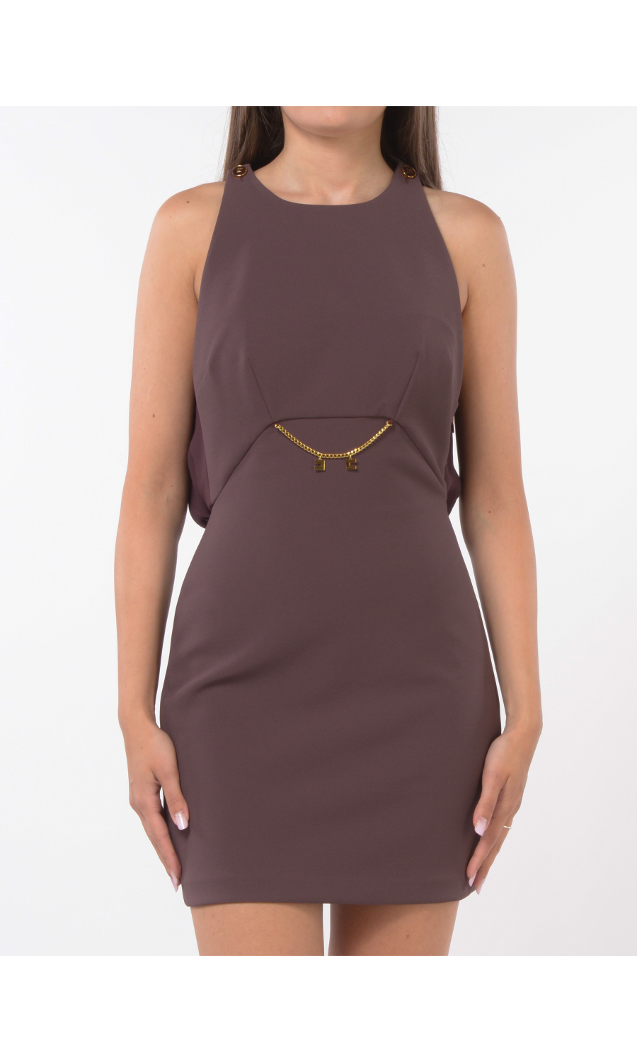 abito corto da donna Elisabetta Franchi con taglio a impero e catenella