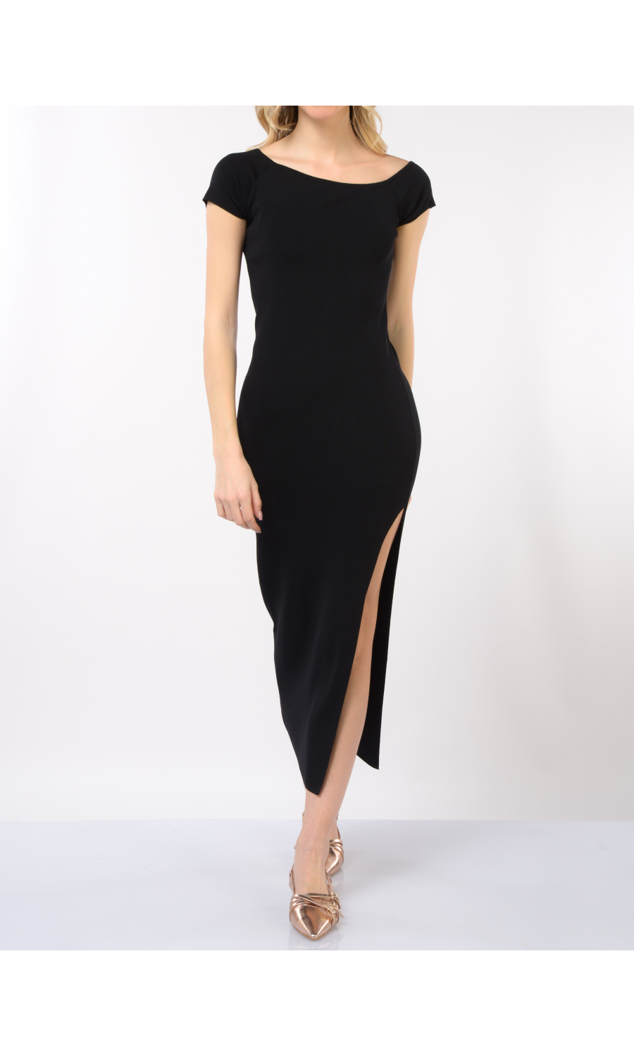 abito lungo da donna Akep in maglia con scollo omerale