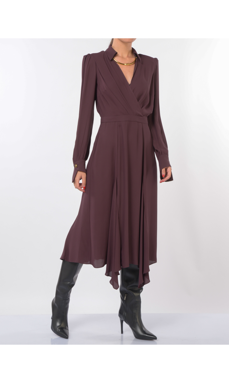 abito lungo da donna Elisabetta Franchi con collo a camicia e collana