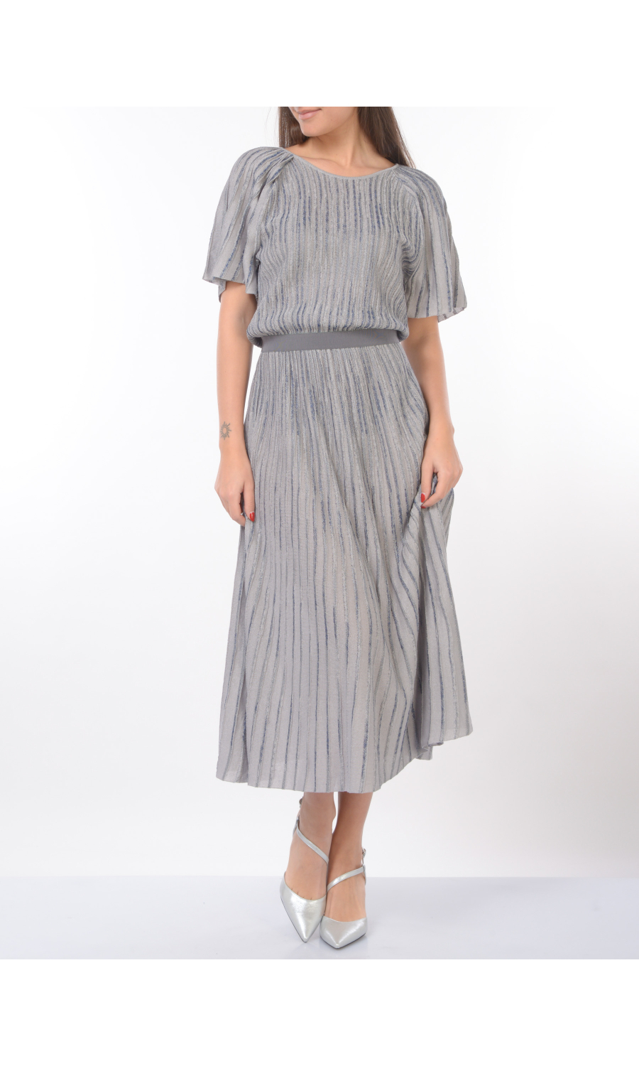 abito lungo da donna Emporio Armani in maglia con nervature jacquard