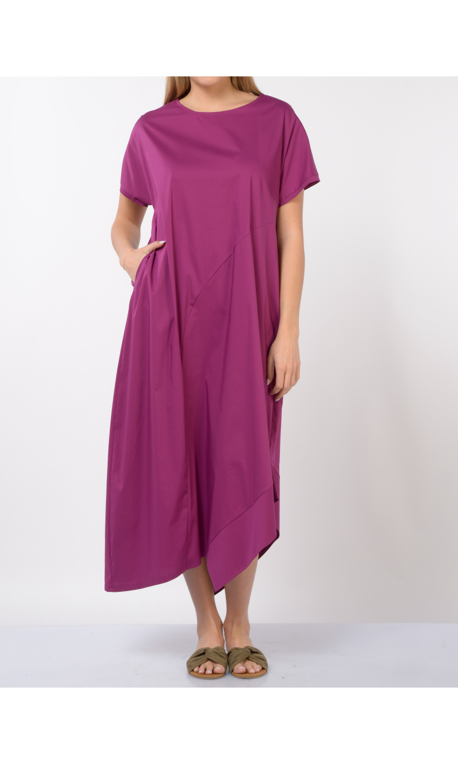 abito lungo da donna Jurere a manica corta con fondo asimmetrico