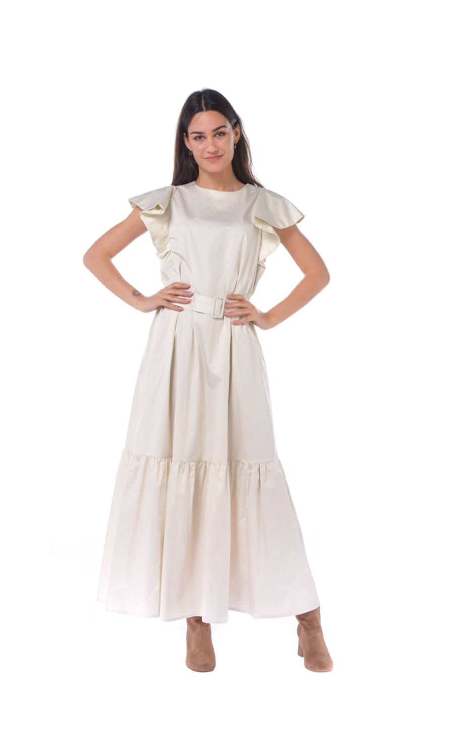 abito lungo da donna Kaos con voulant e cintura
