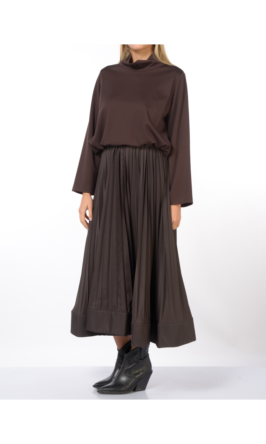 abito lungo da donna Meimeij a plisse' con blusa