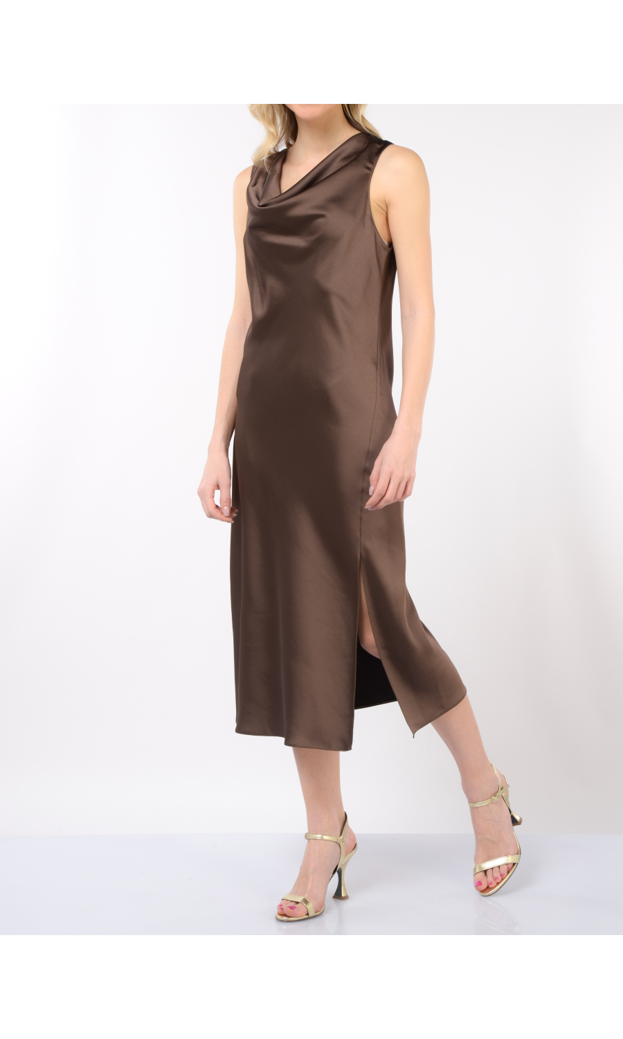 abito lungo da donna Patrizia Pepe effetto raso con scollo a labbro