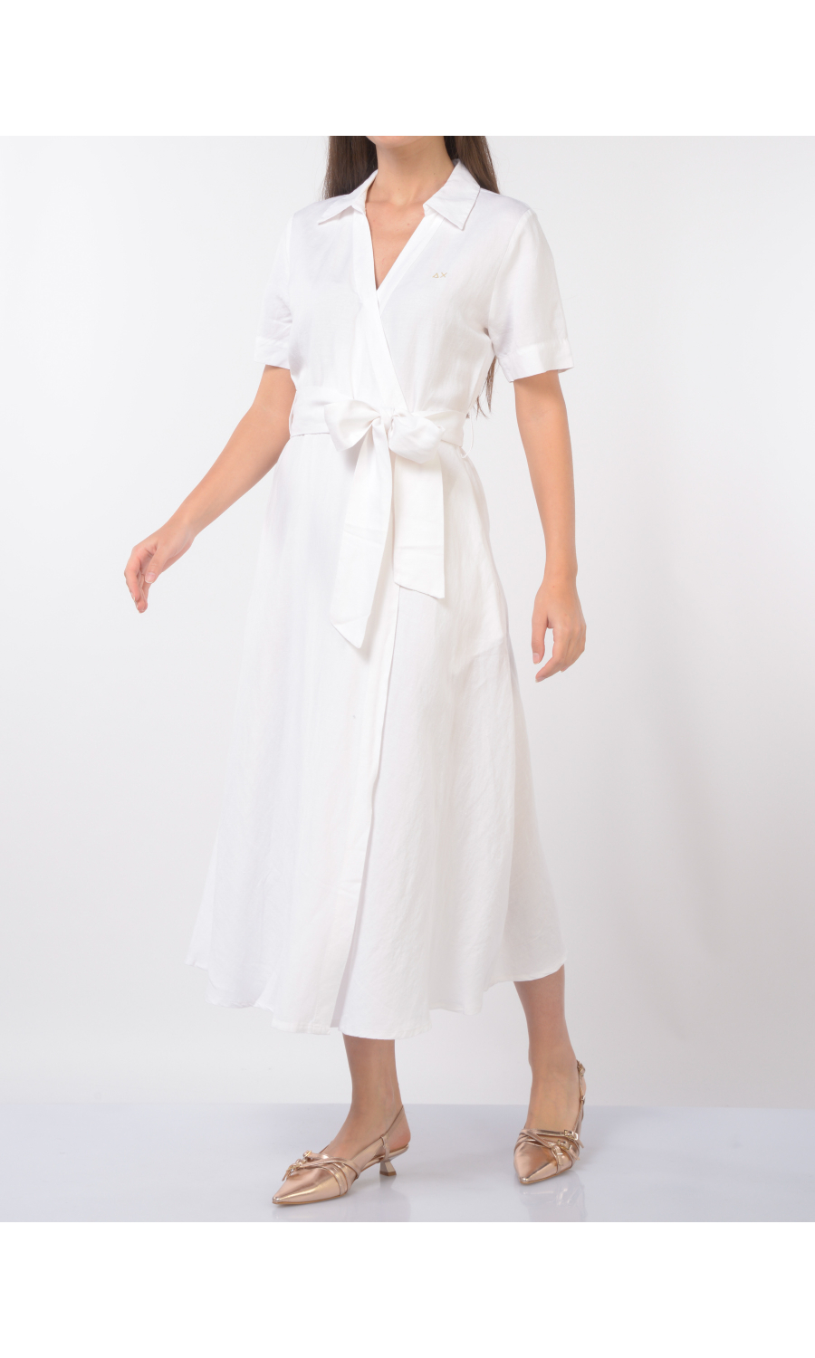 abito lungo da donna Sun68 in lino e viscosa a portafoglio