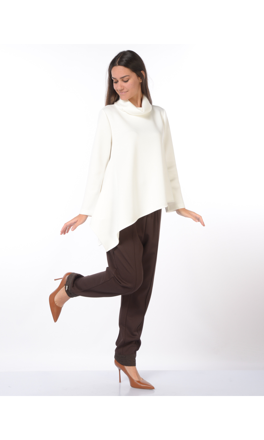 blusa da donna Meimeij asimmetrica con scollo a labbro