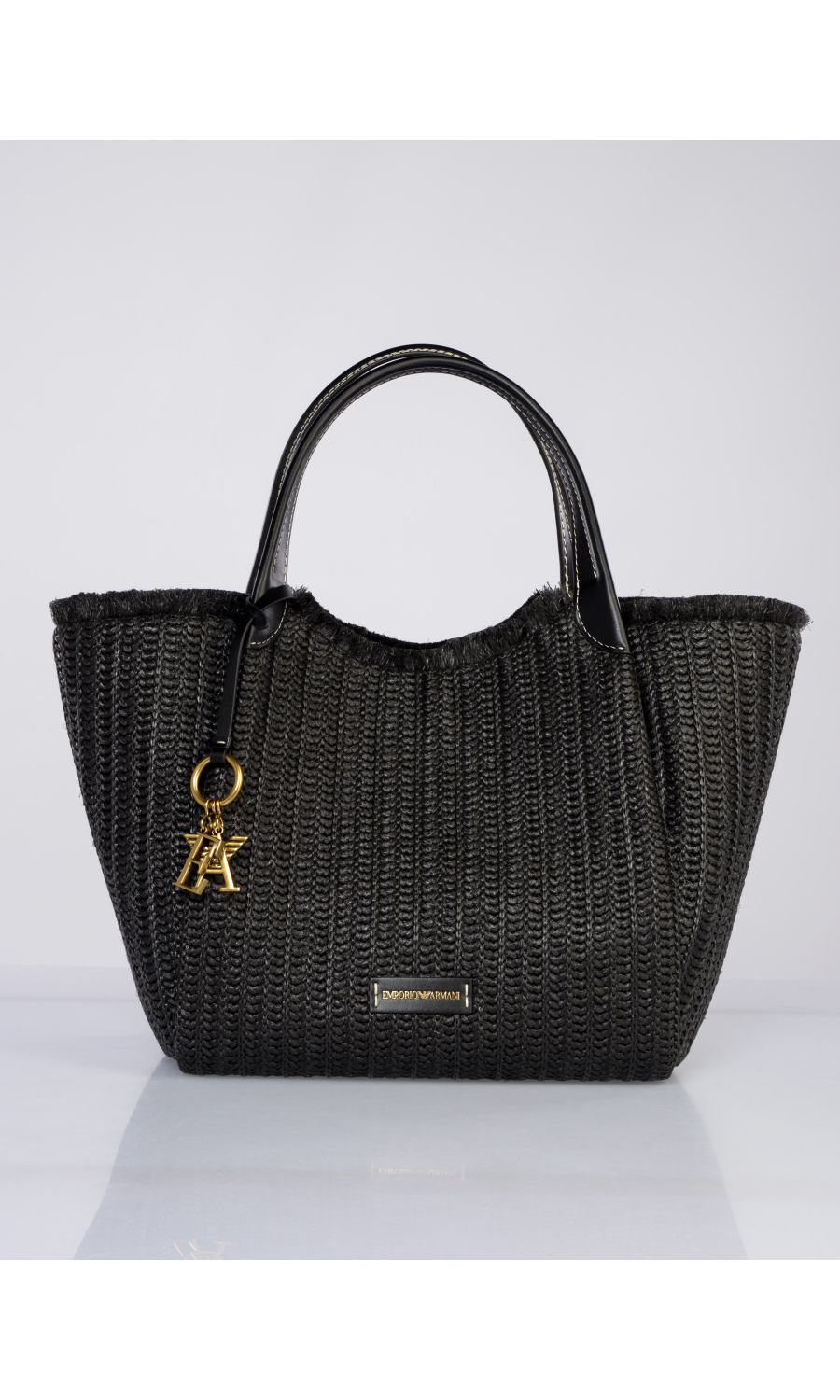 borsa a mano da donna Emporio Armani in paglia intrecciata con logo