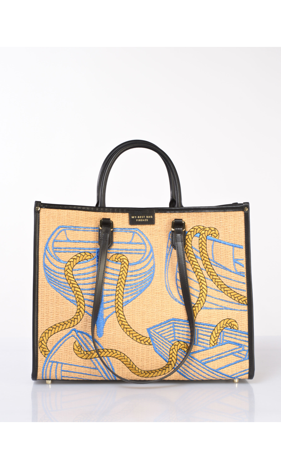 borsa a mano da donna My Best Bag Tote effetto raffia con ricami