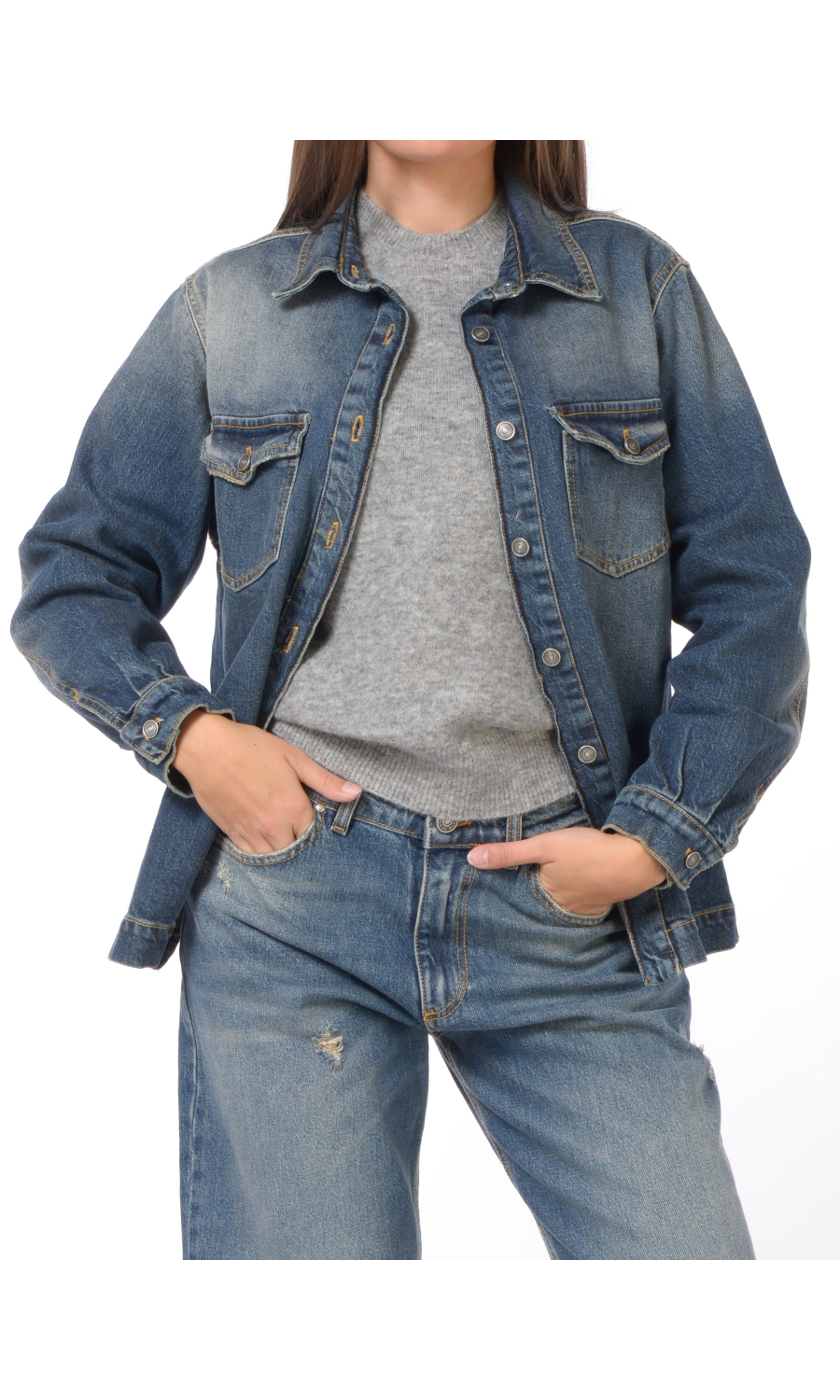 camicia da donna God Save Denim in jeans con tasche