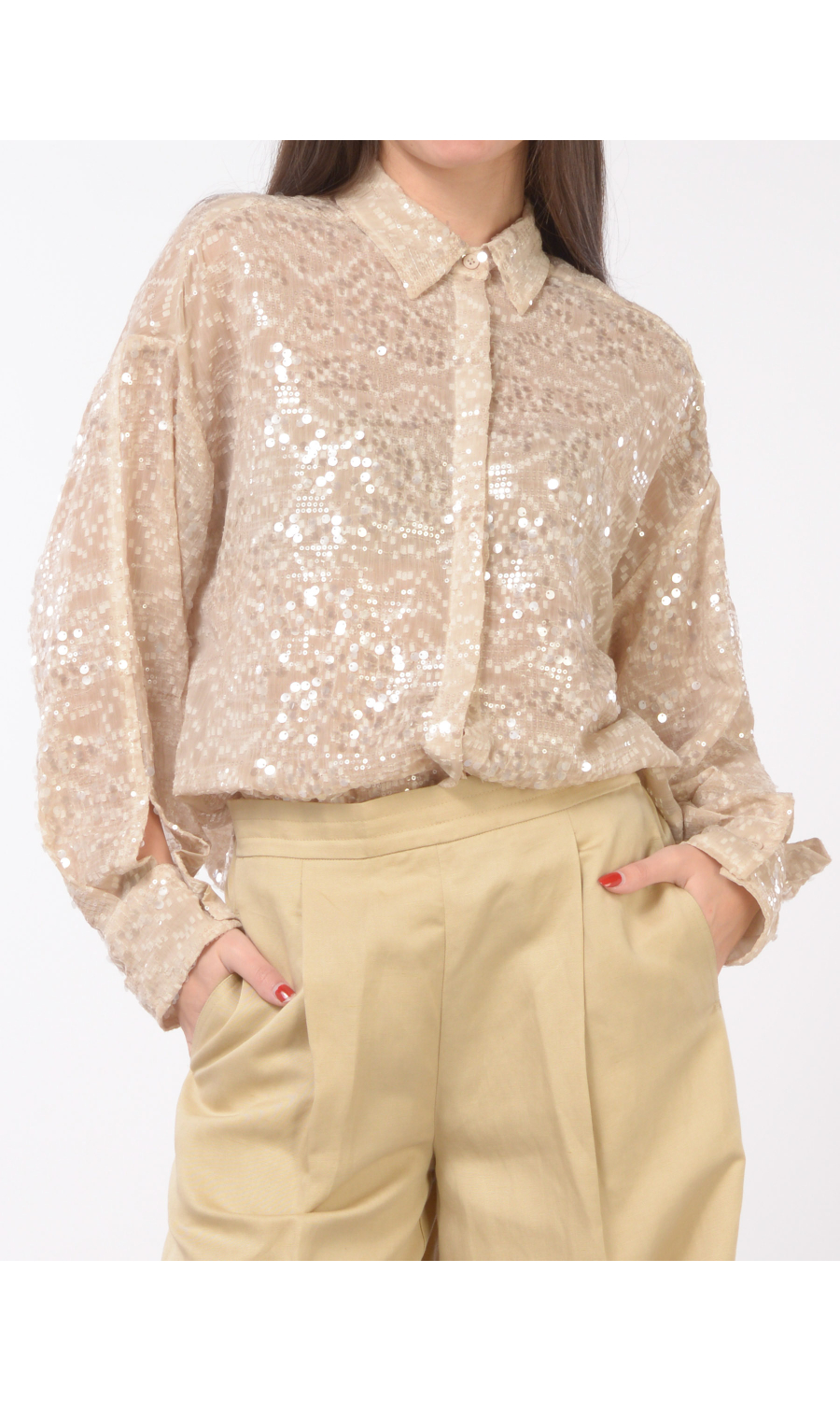 camicia da donna Icona By Kaos over in full paillettes
