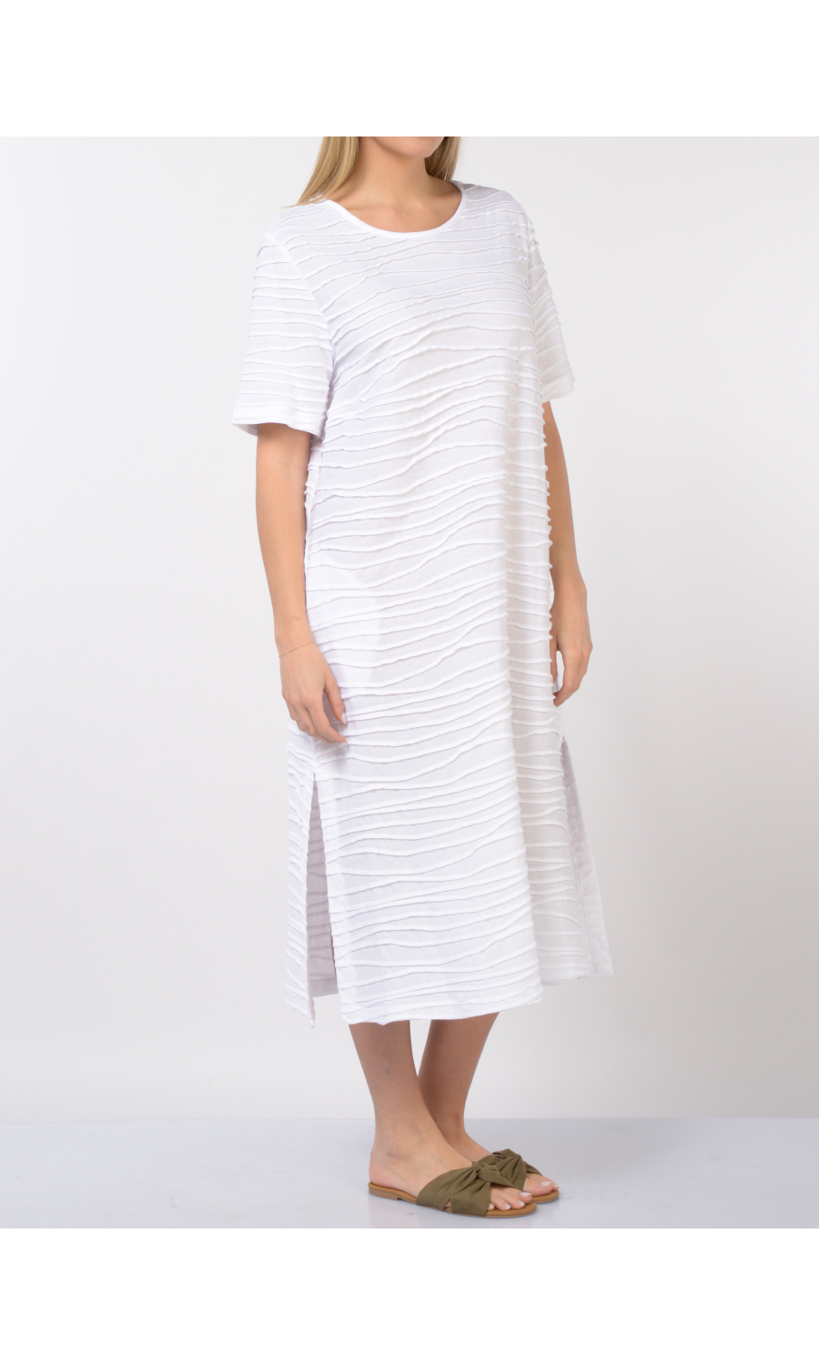 abito lungo da donna Jurere a manica corta con nervature jacquard