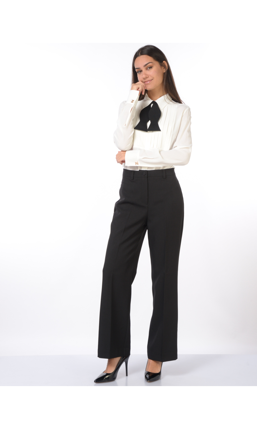 camicia da donna Nenette con pieghe e papillon