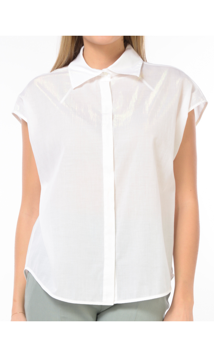 camicia da donna Seventy effetto lurex con manica corta ad aletta