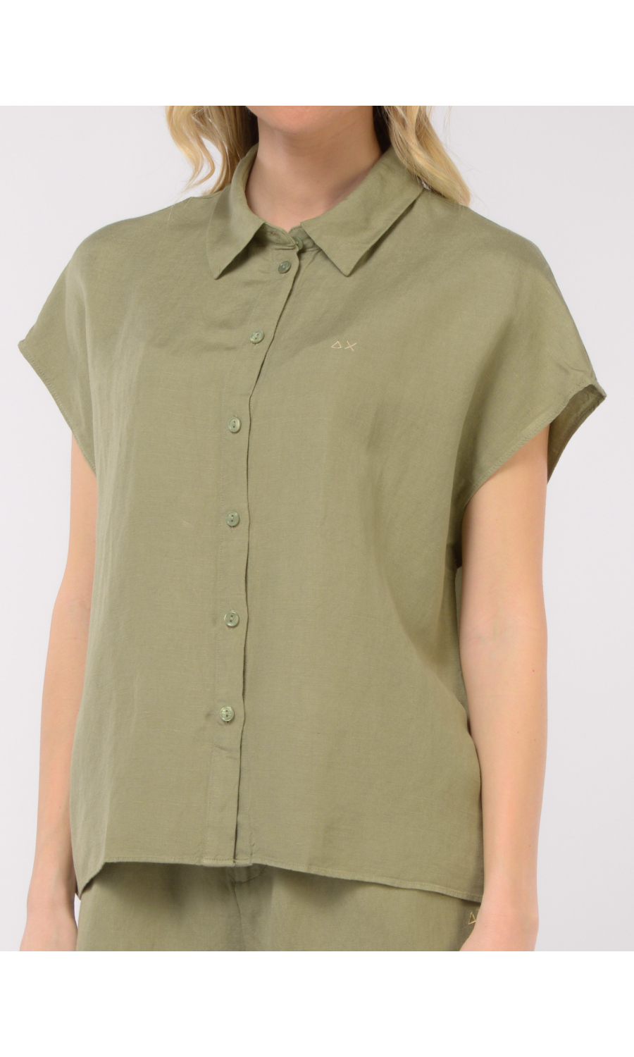 camicia da donna Sun68 in lino e viscosa con manica ad aletta
