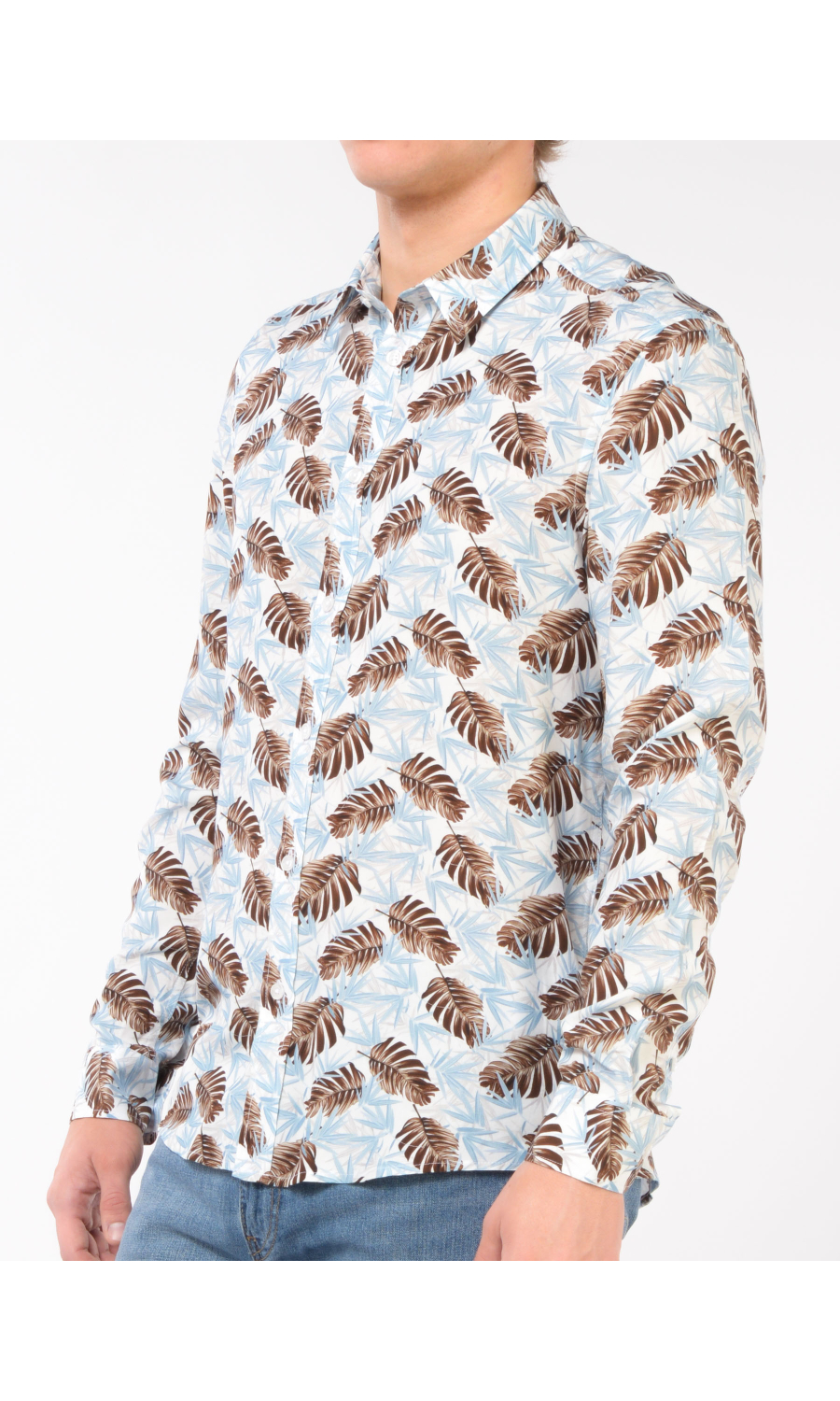 camicia da uomo Daniele Alessandrini in viscosa tema foglie