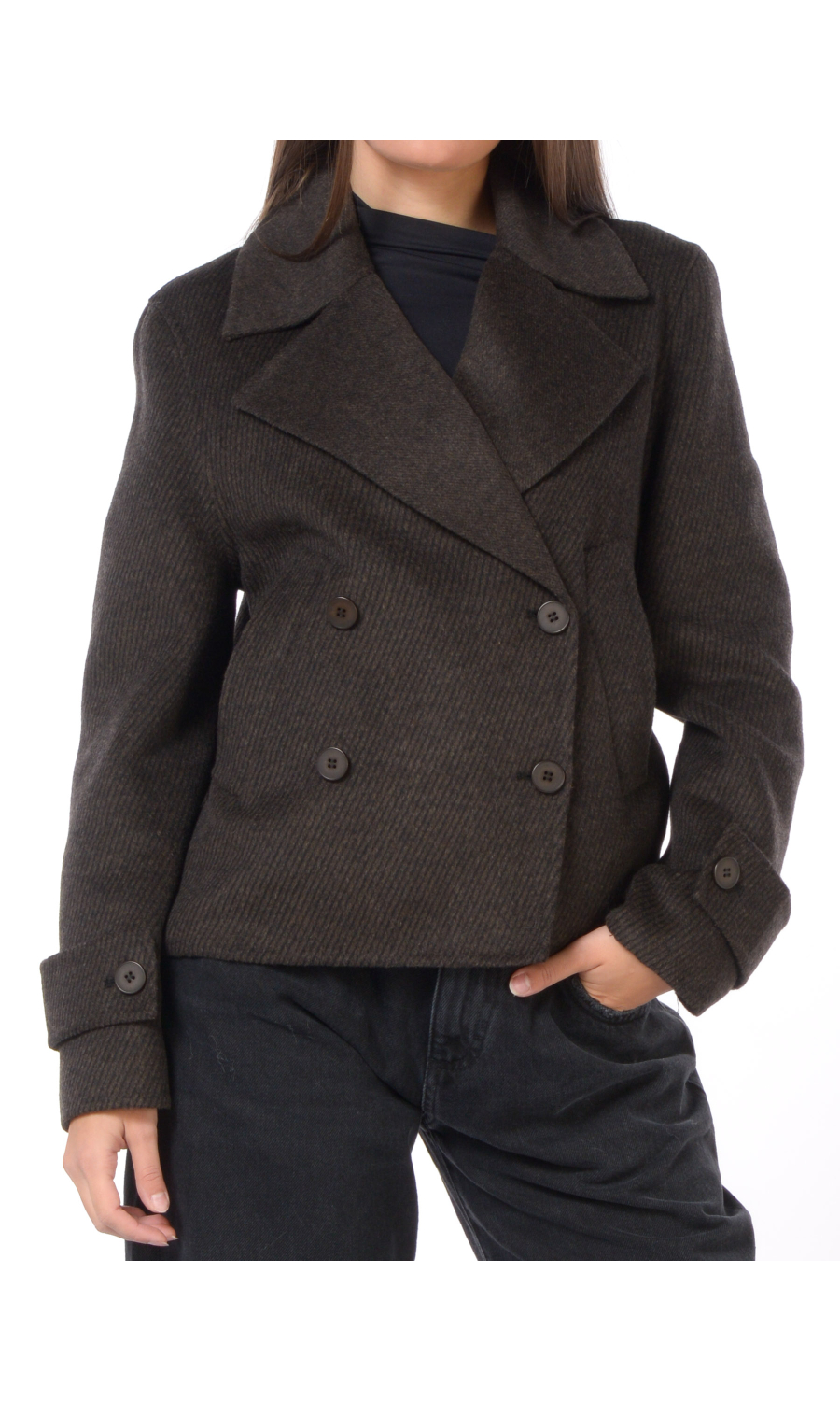 cappotto da donna Icona By Kaos effetto riga a doppiopetto