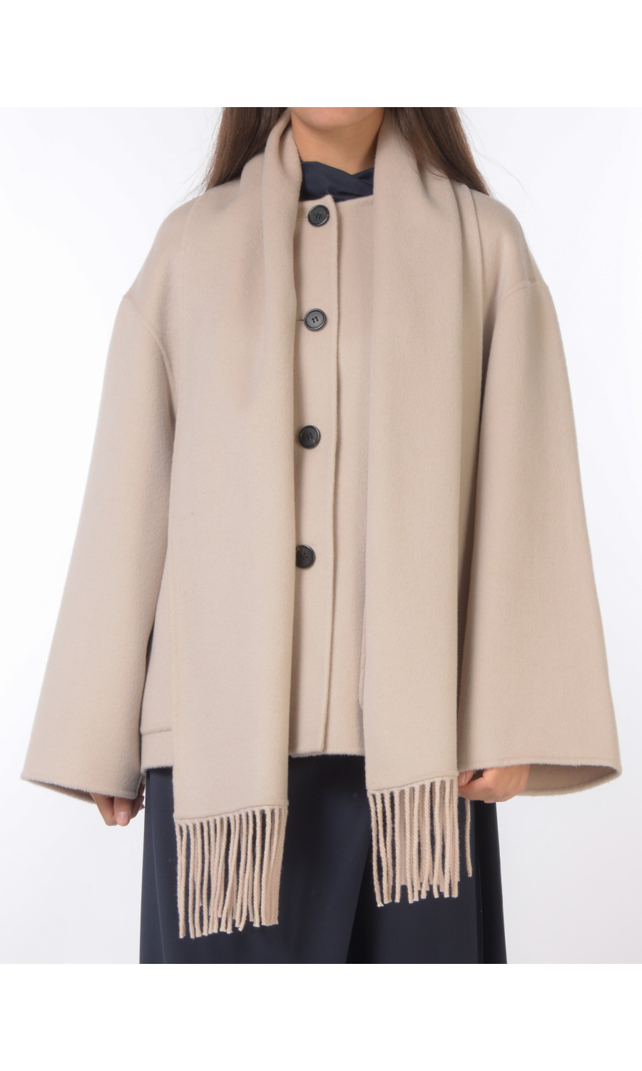 cappotto da donna Meimeij corto in lana con sciarpa