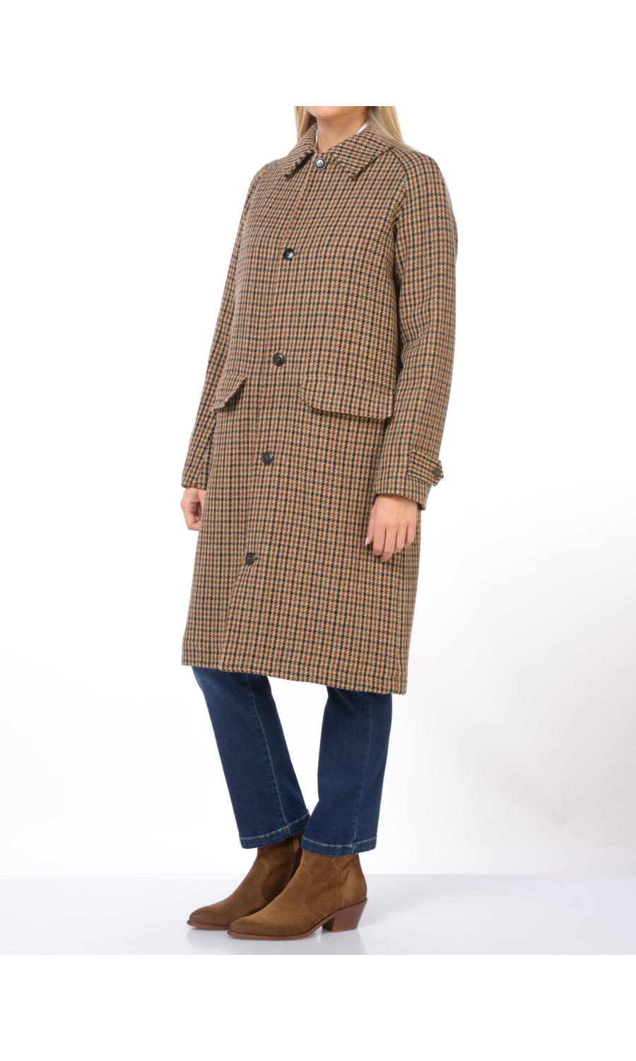 cappotto da donna Sebago pied de poule collo camicia