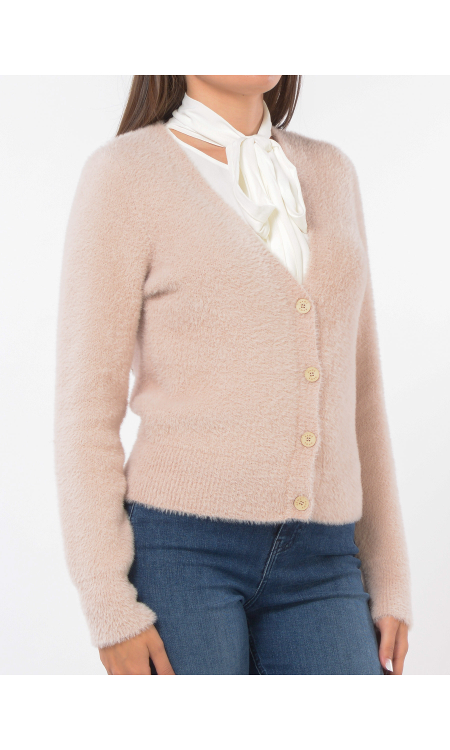 cardigan da donna Kaos Jeans effetto peluche con scollo a V