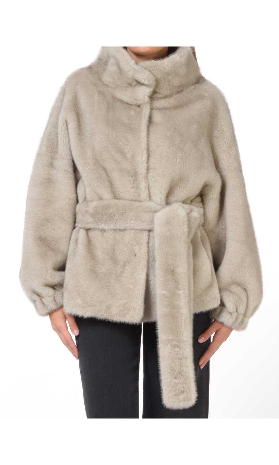 ecopelliccia da donna Bully con cintura e tasche