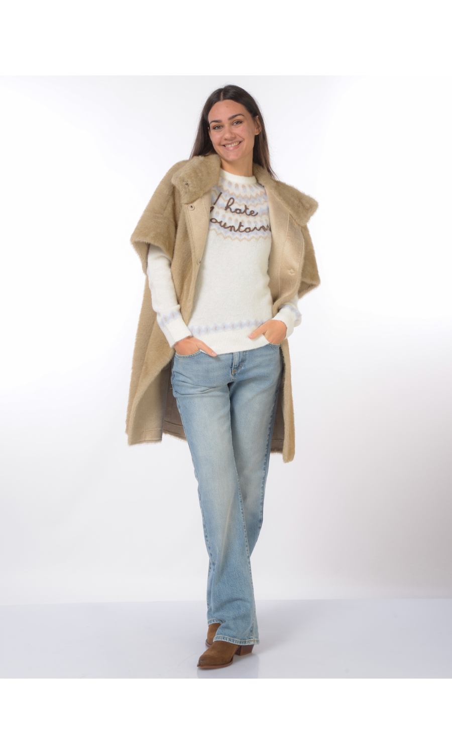 ecopelliccia da donna Bully a maniche corte con collo a cratere