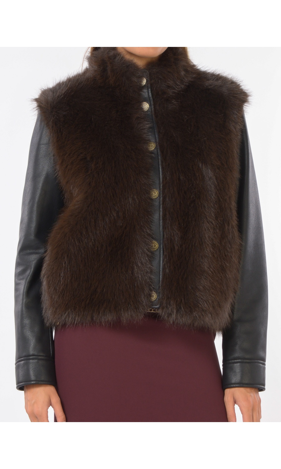 ecopelliccia da donna Twinset con maniche in similpelle e bottoni