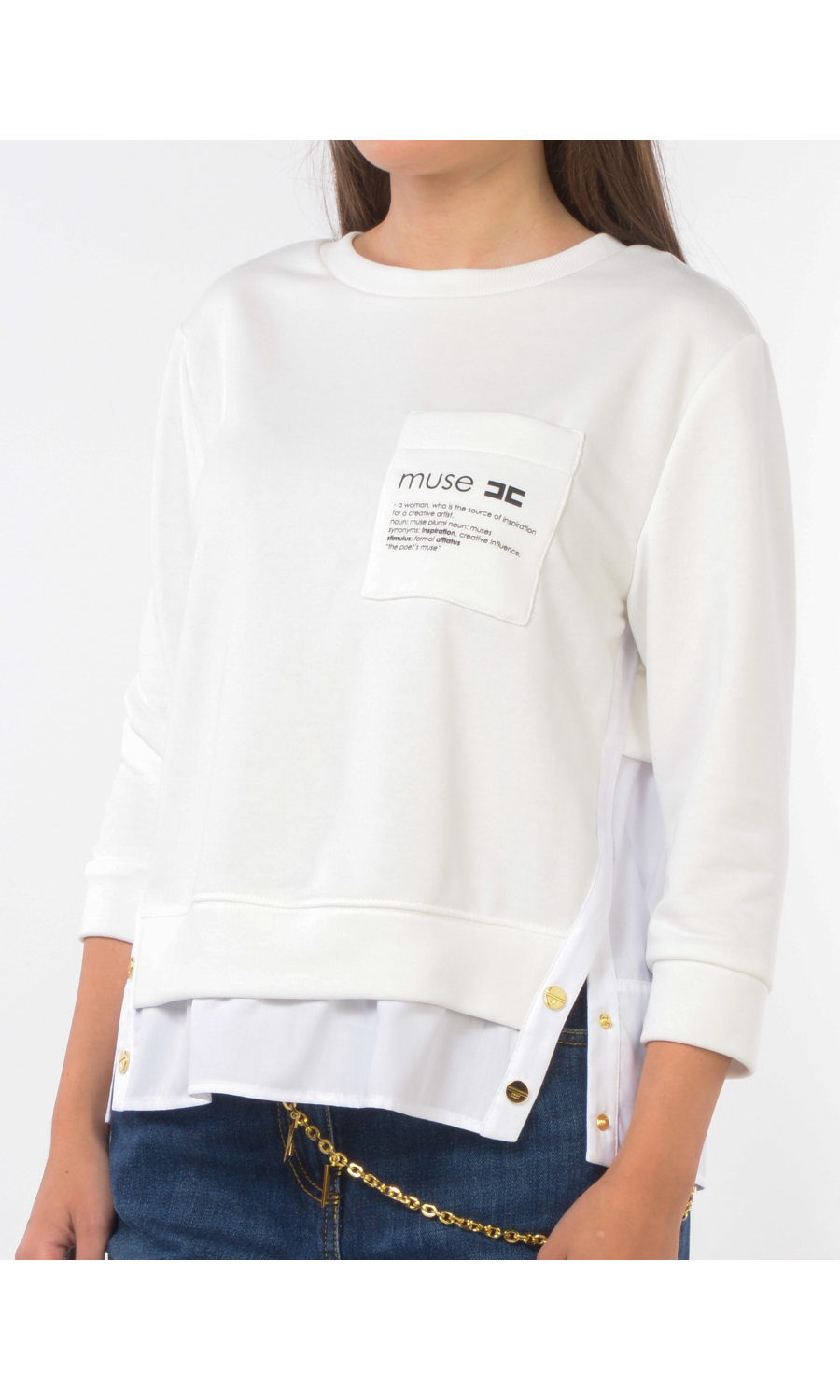 felpa da donna Elisabetta Franchi con inserto in popeline e taschino