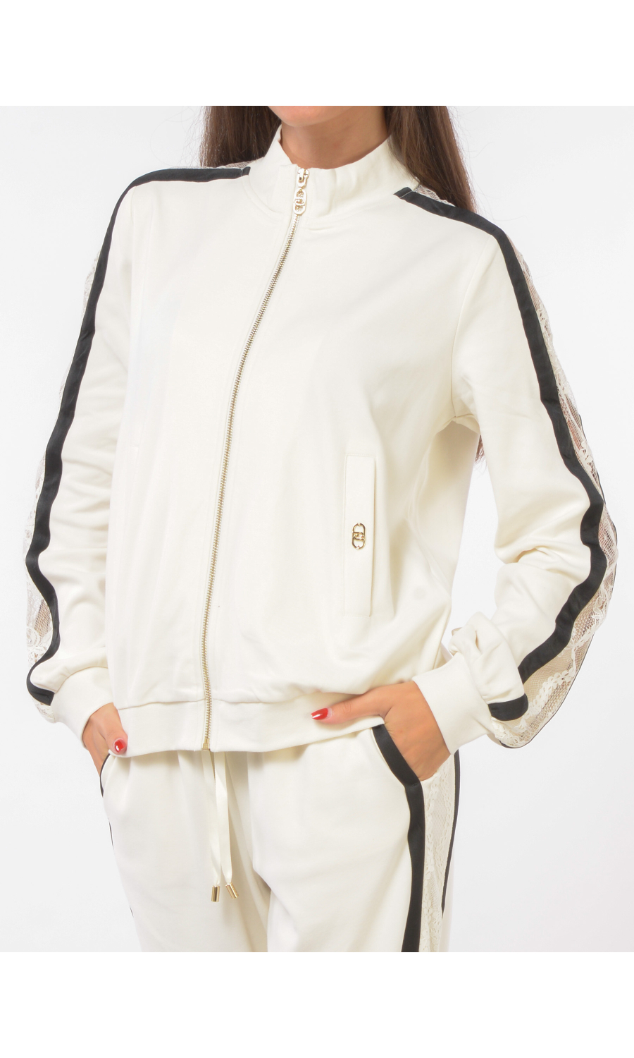 felpa da donna Liu Jo con zip e bande in pizzo