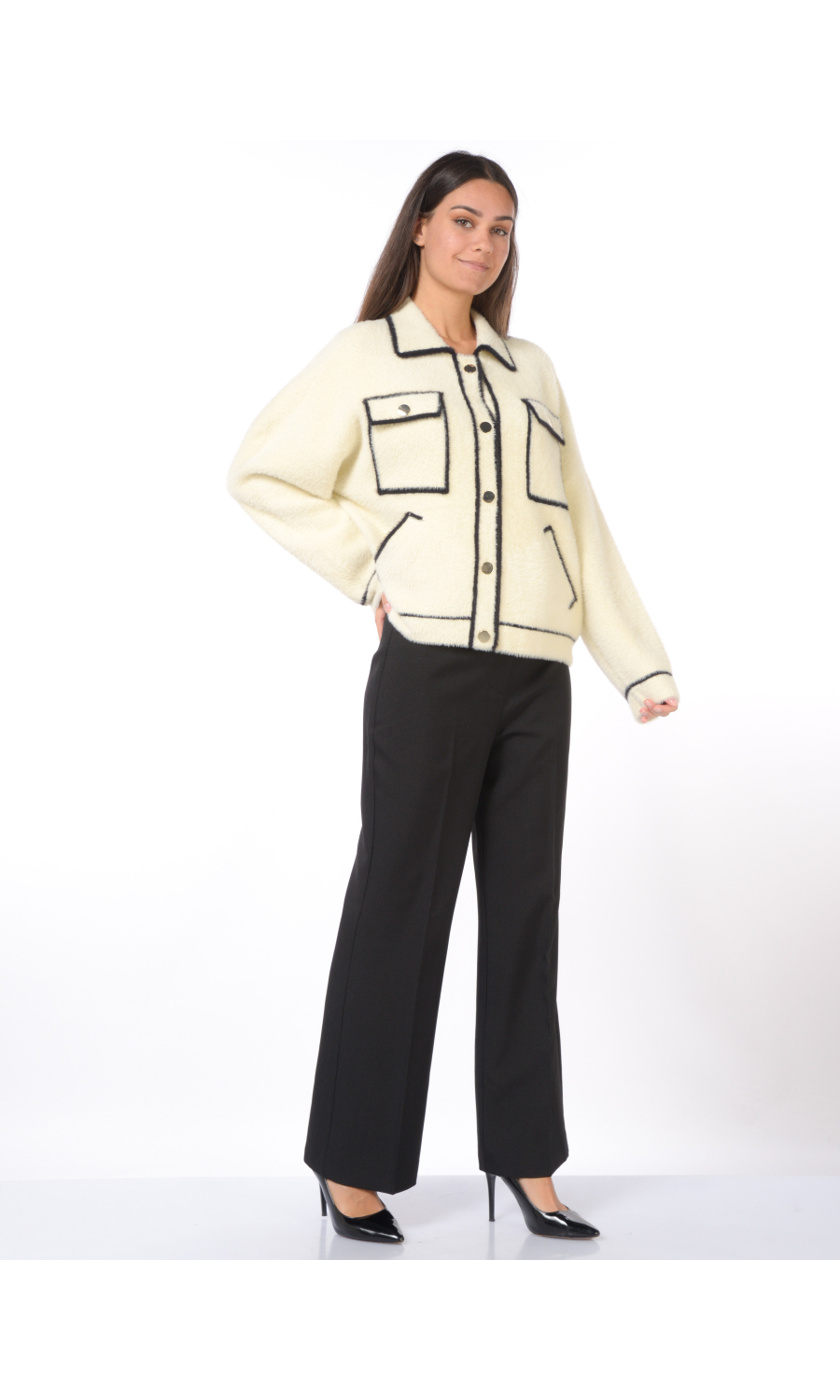 giacca da donna Icona By Kaos in maglia effetto peluche con profili