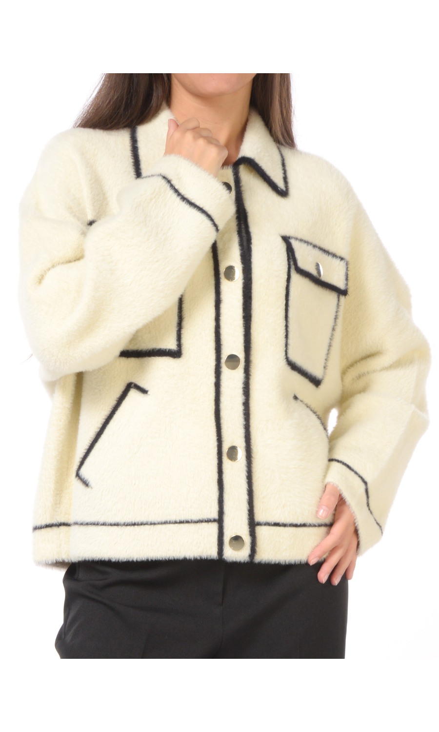 giacca da donna Icona By Kaos in maglia effetto peluche con profili