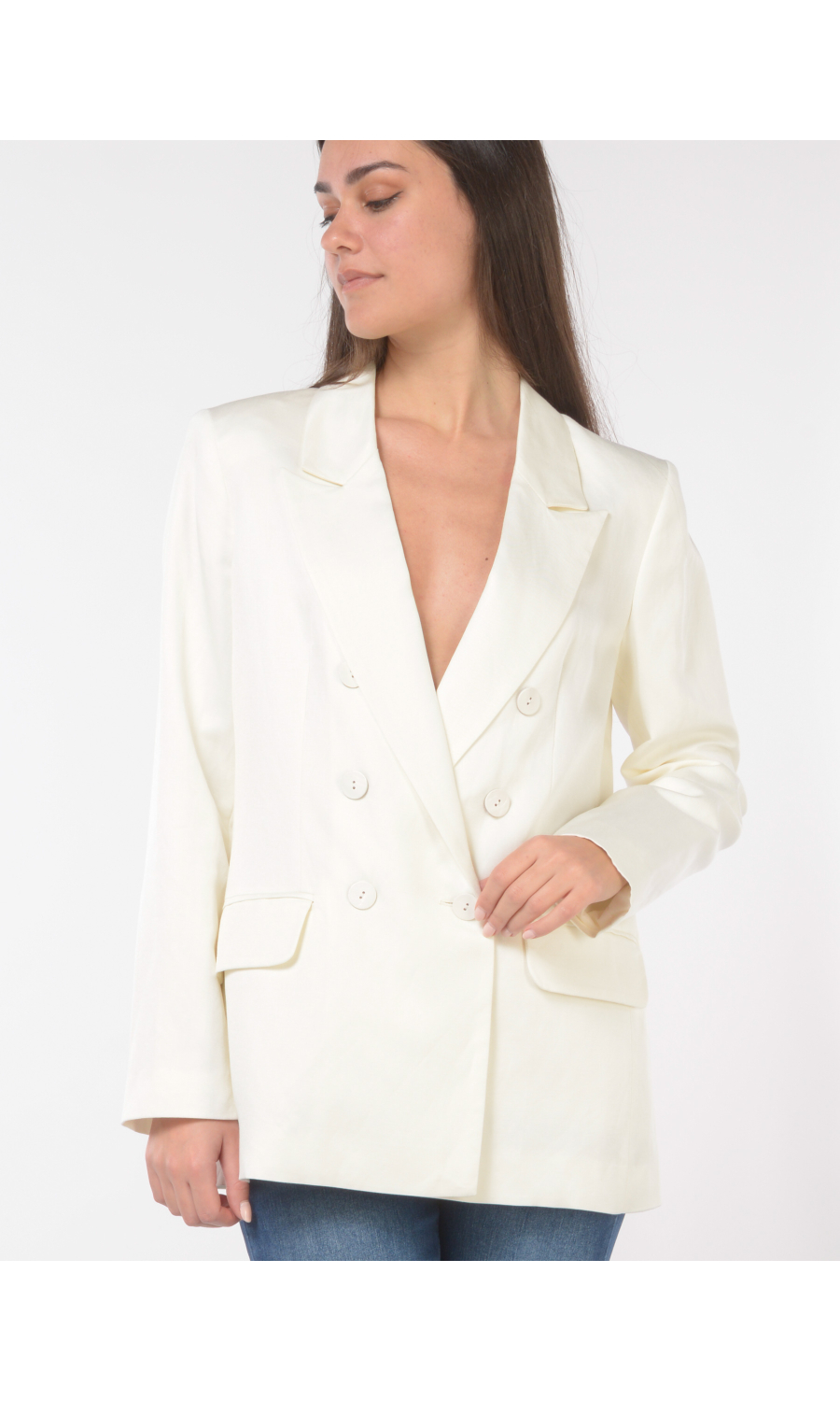 giacca da donna Nenette a doppiopetto in viscosa e lino
