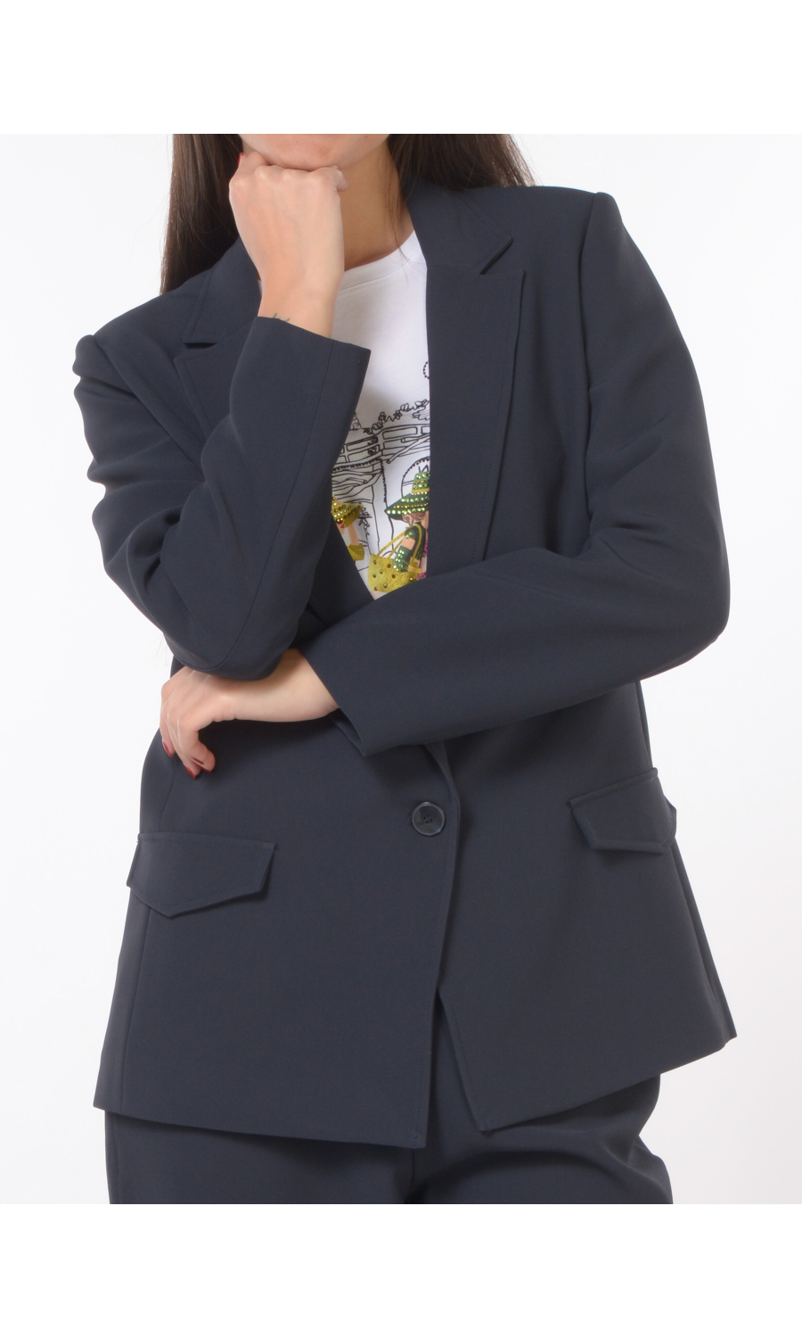 giacca da donna Nenette a monopetto con effetto microrigato