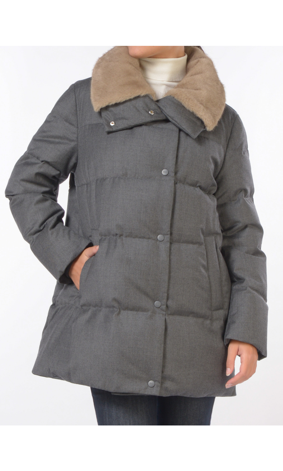 giaccone da donna Duno Marble in lana con collo in ecopelliccia