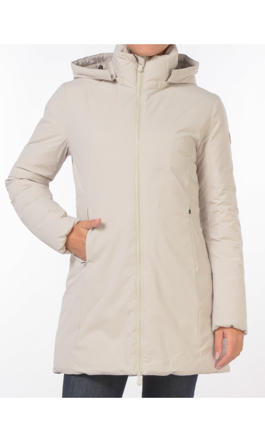 giaccone da donna Save The Duck con cappuccio e logo