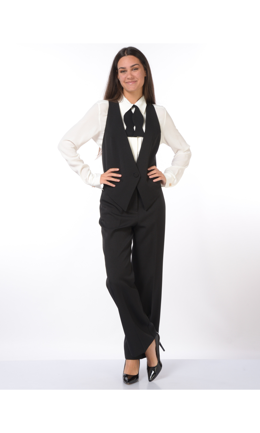 gilet da donna Nenette asimmetrico con inserto a righe