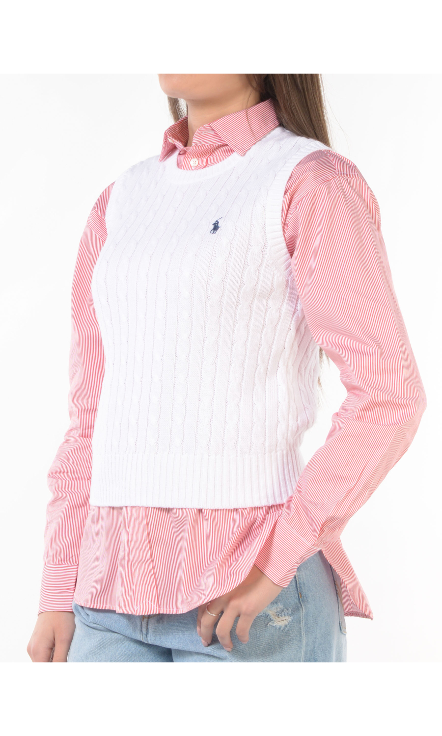 gilet da donna Ralph Lauren in maglia a trecce con logo