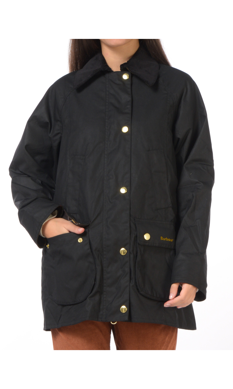 giubbino da donna Barbour Beadnell Wax in cotone cerato con tasche