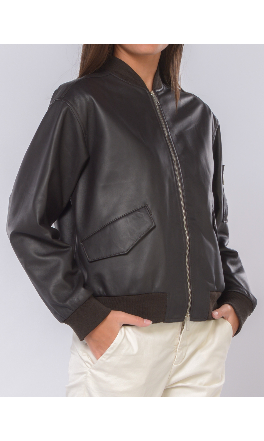 giubbino da donna Mono bomber in vera pelle