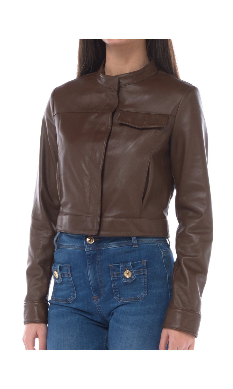 giubbino da donna in pelle con tasche