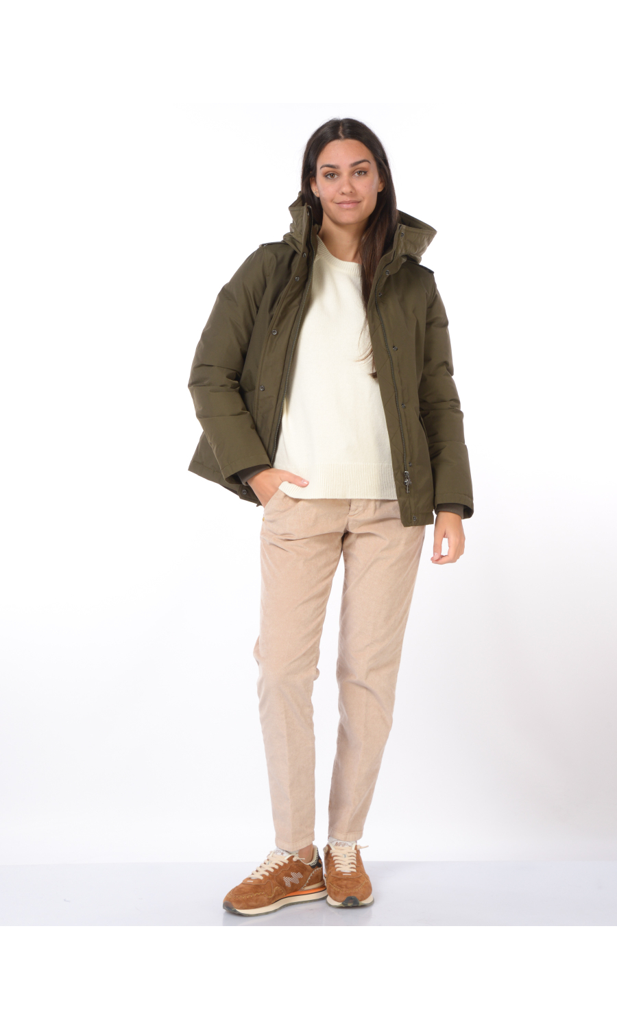 giubbino da donna Woolrich in Ramar Cloth con cappuccio