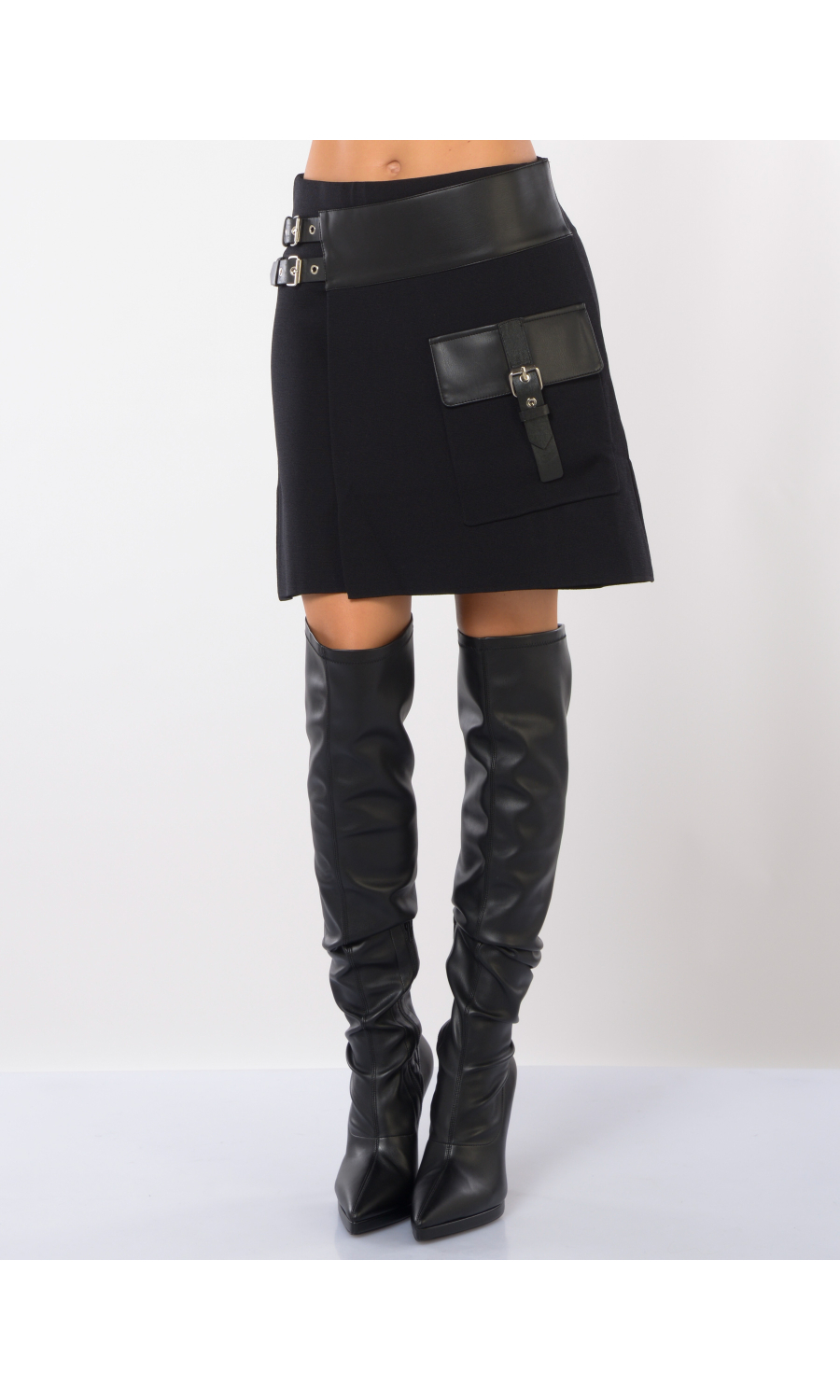 gonna corta da donna Liu Jo in maglia con inserti in similpelle