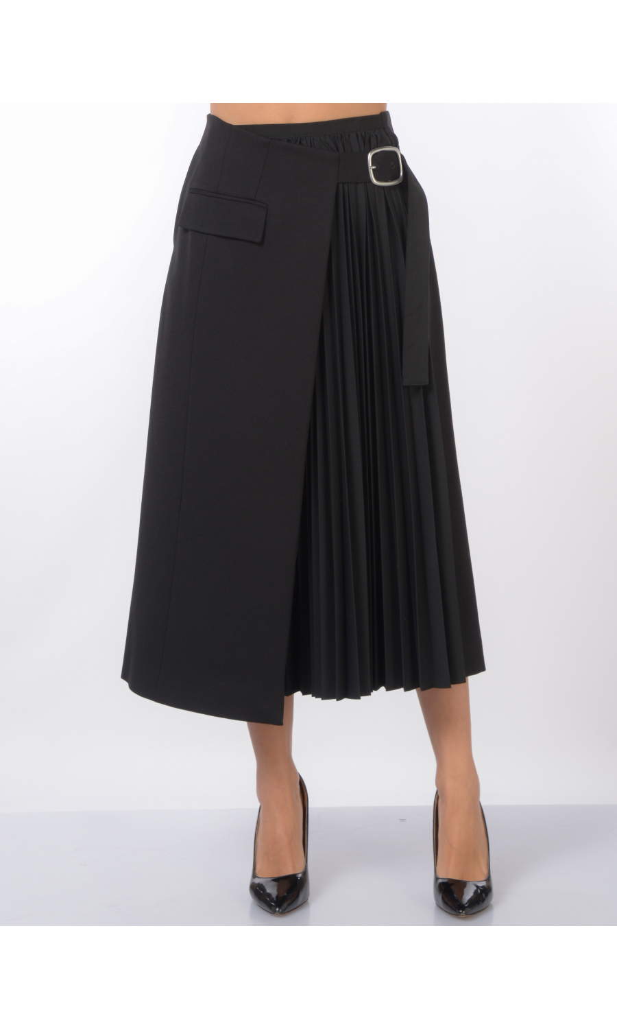 gonna lunga da donna Meimeij a portafoglio con inserto plisse'