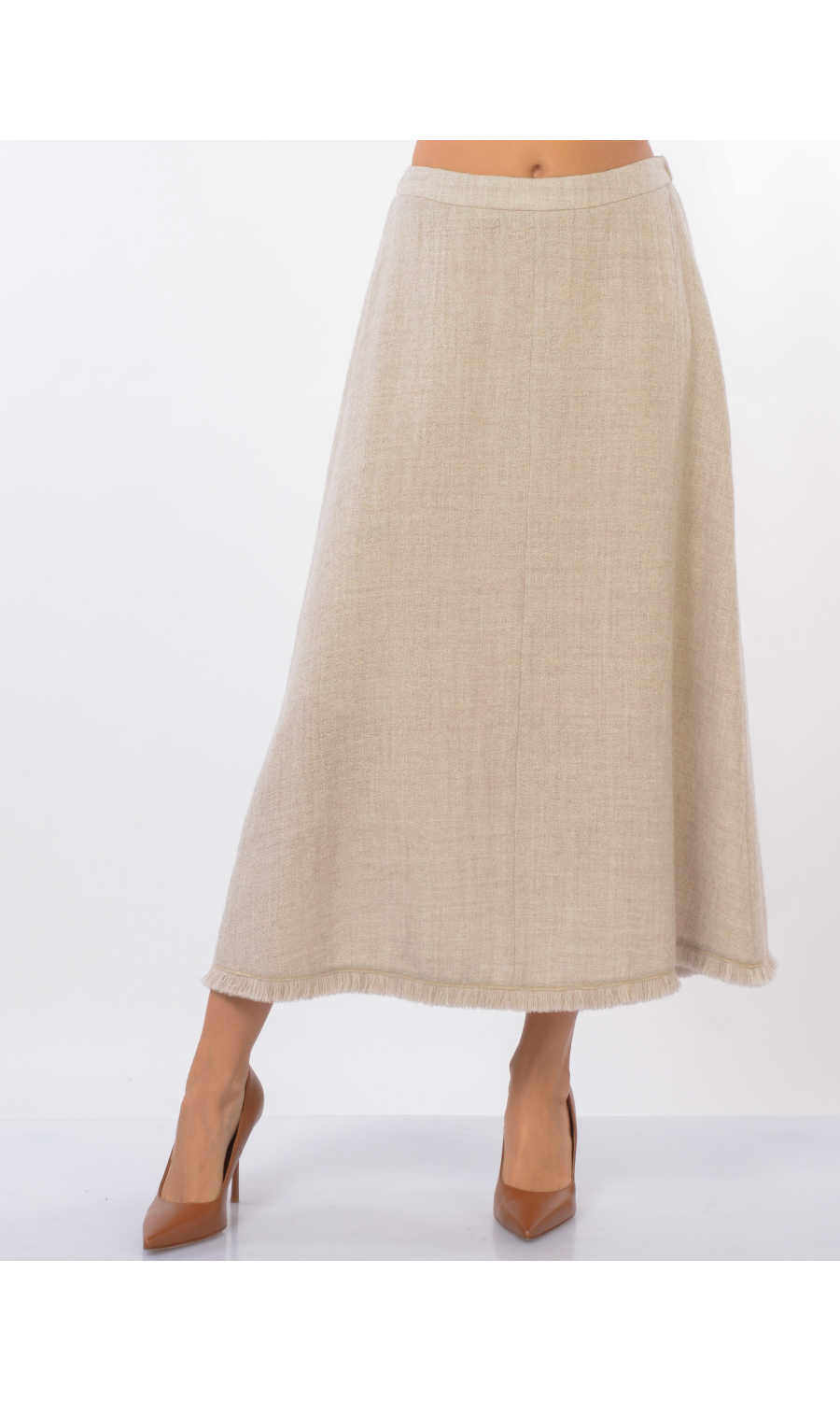gonna lunga da donna Seventy in lana e lino con micro frange