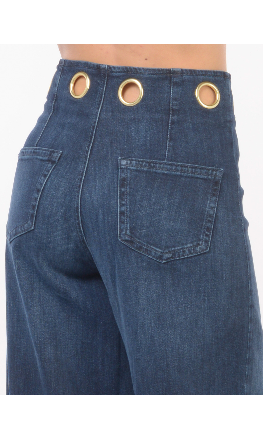 jeans da donna Nenette Staffa con wide leg e maxi occhielli
