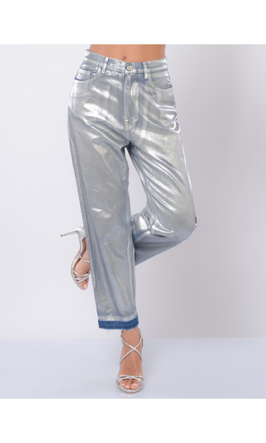 jeans da donna Elisabetta Franchi Boyfriend con effetto laminato