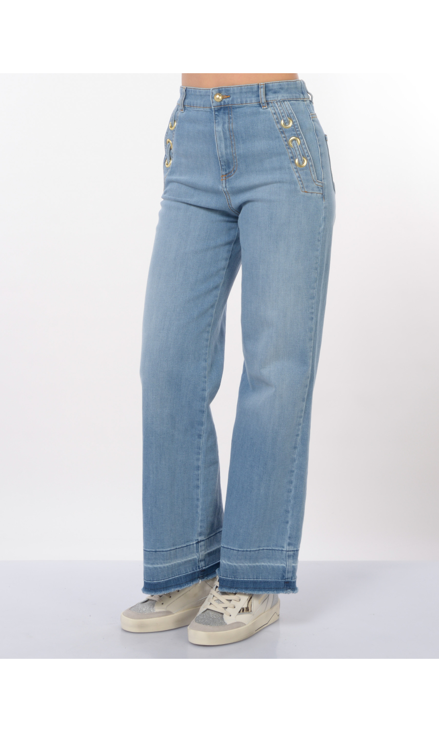 jeans da donna Nenette con occhielli e microfrange