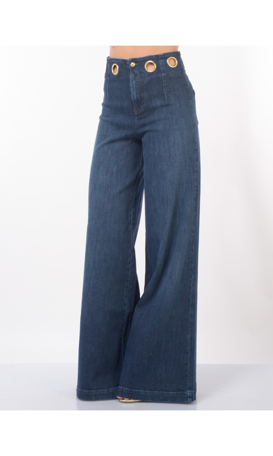 jeans da donna Nenette Staffa con wide leg e maxi occhielli