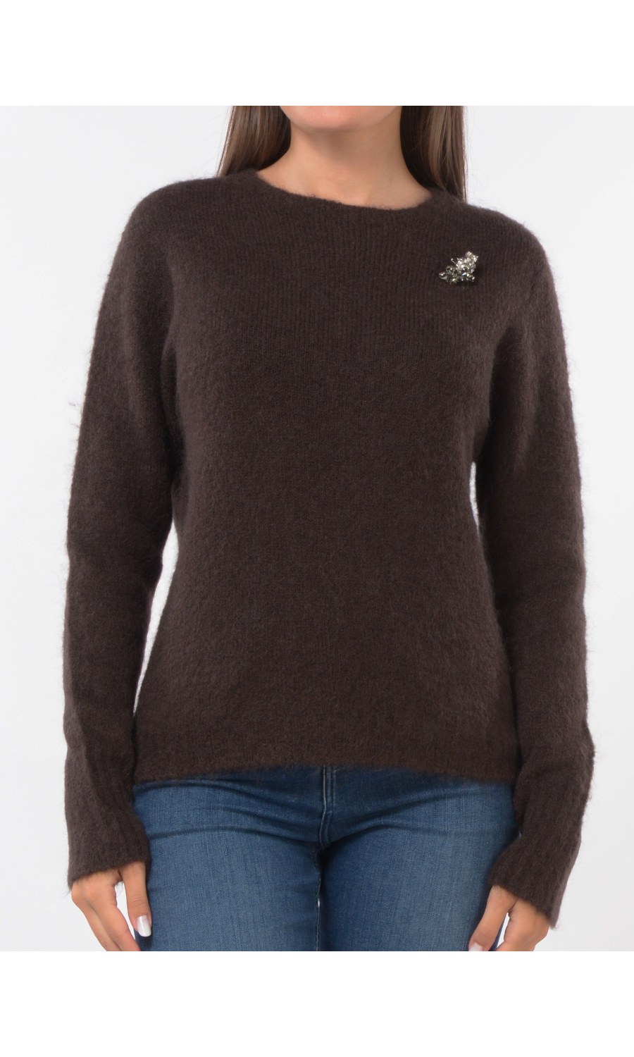 maglia da donna Kaos Jeans a girocollo con spille gioiello