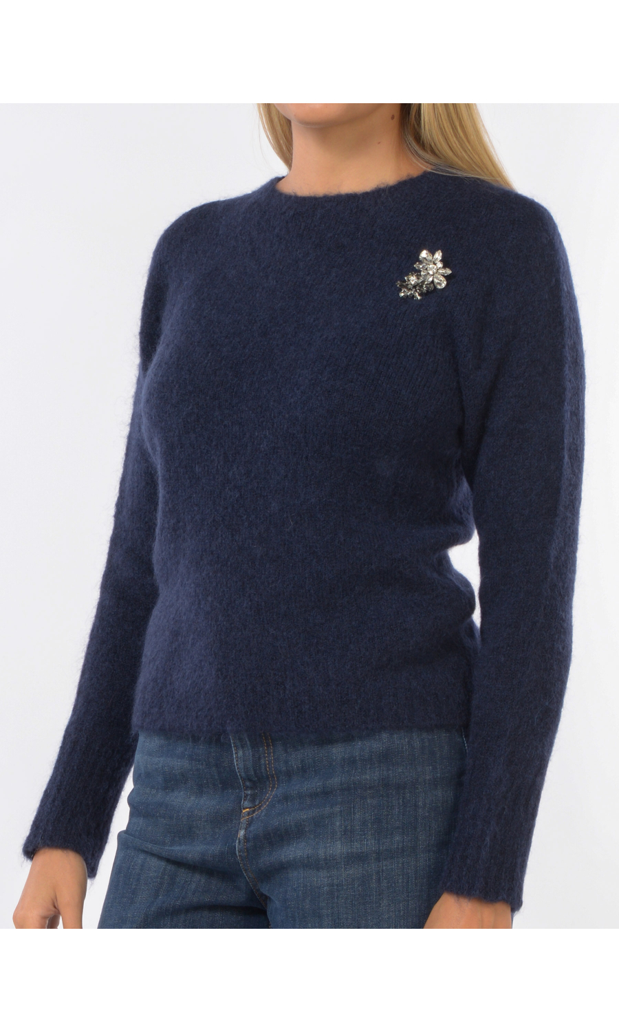 maglia da donna Kaos Jeans a girocollo con spille gioiello